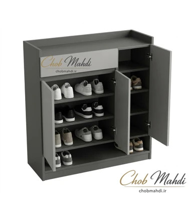 جاکفشی سه درب یک کشو طوسی روشن و تیره ابعاد 90*96 دستگیره مخفی